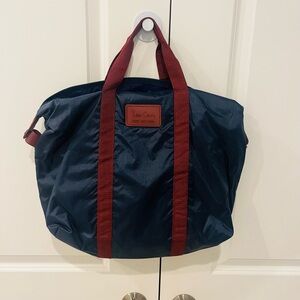 Vintage Pierre Cardin navy with burgundy trim weekend travel bag